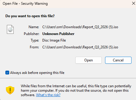 Windows Open File security warning dialog when mounting the ISO